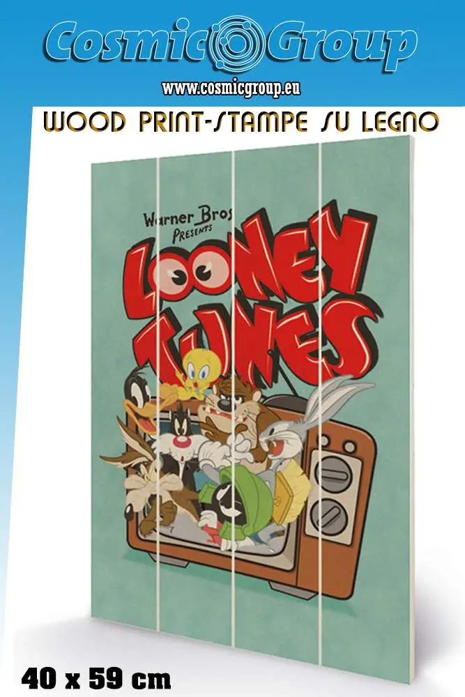 looney tunes retro tv wood print