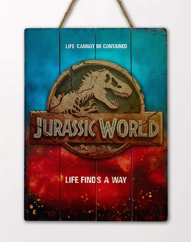 jurassic world logo wooden poster