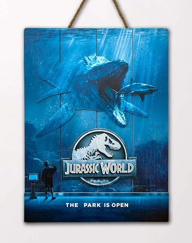 jurassic world mossa wooden poster