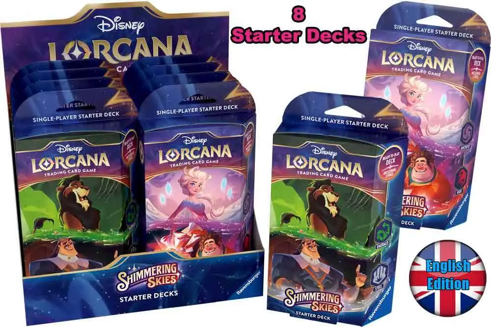 lorcana - shimmering skies - starter deck display (8 decks) - english