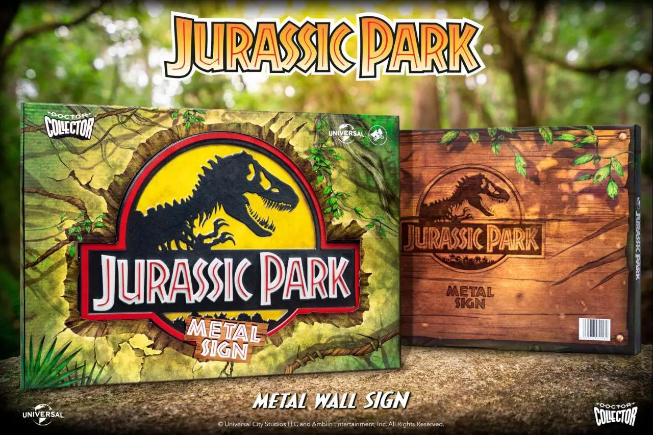 jurassic park metal sign logo
