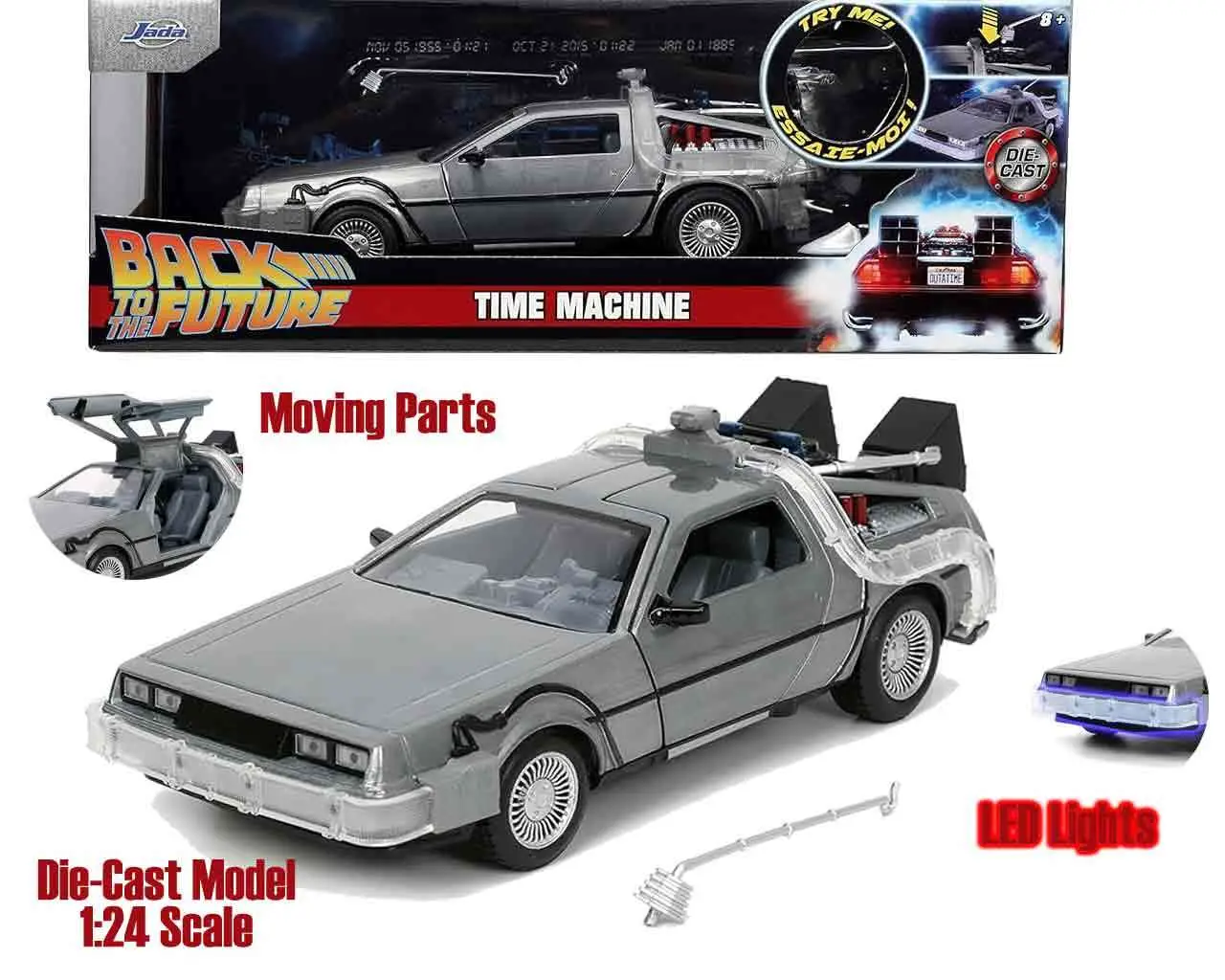 back to the future part 1 - 1982 de lorean dmc 12 - 1:24 die-cast model with lights