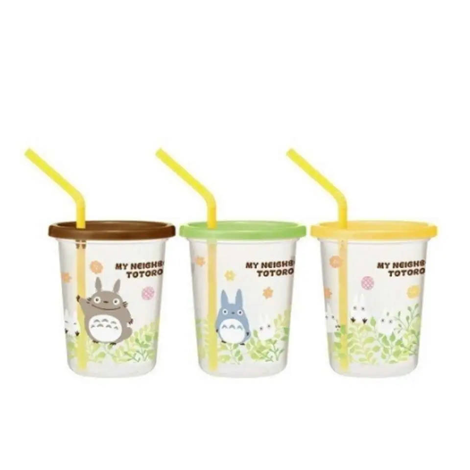 totoro 3 glasses with straw set