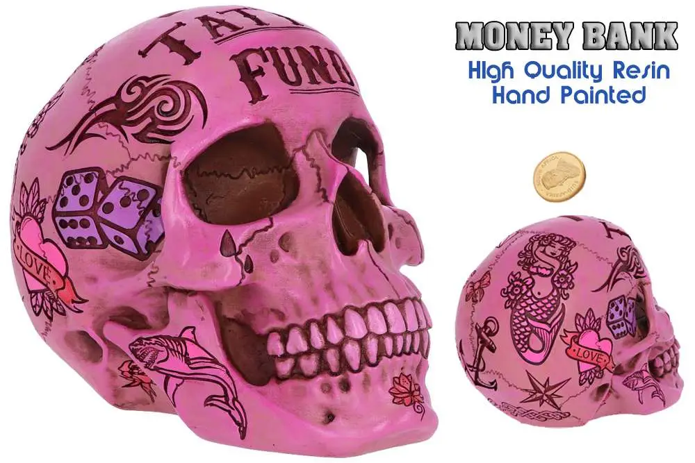 pink tattoo skull money box