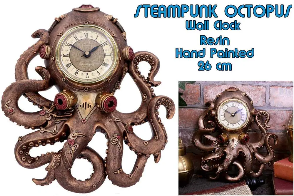 steampunk octopus squid wall clock