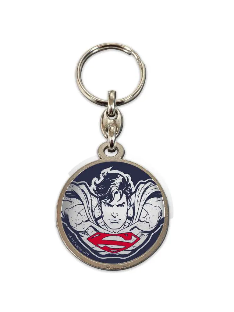 dc superman face round metal keychain