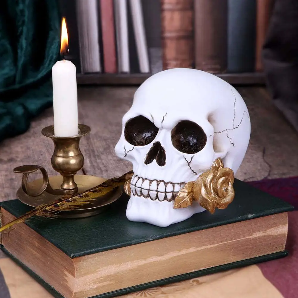 skull gothic floral fate golden rose