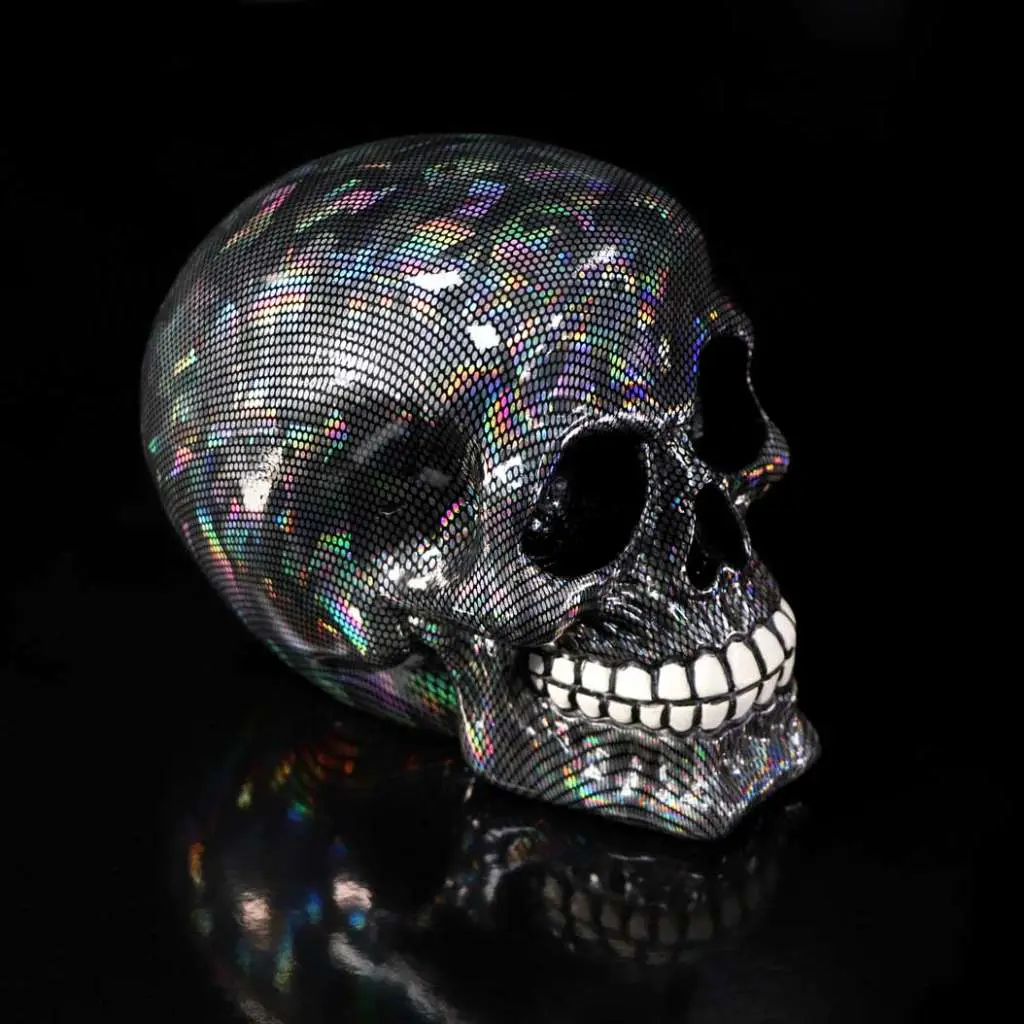 skull ornament holographic silver