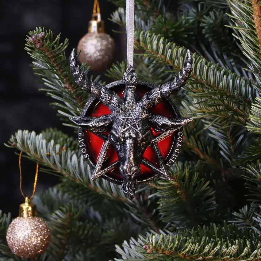 baphomet head red pentagram hanging ornament
