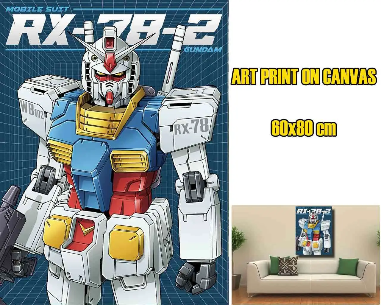 gundam blue art print canvas 60x80