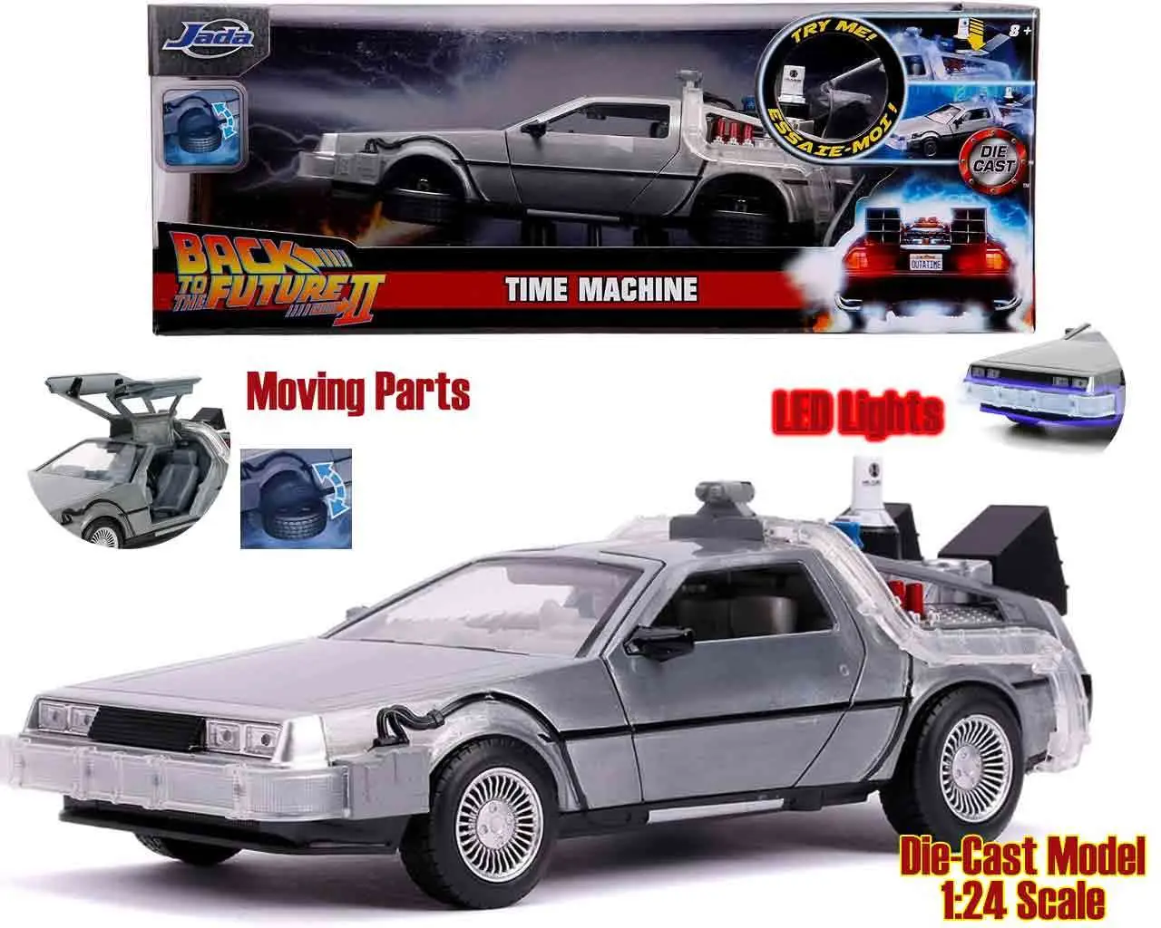 back to the future part 2 - 1982 de lorean dmc 12 - 1:24 die-cast model with lights