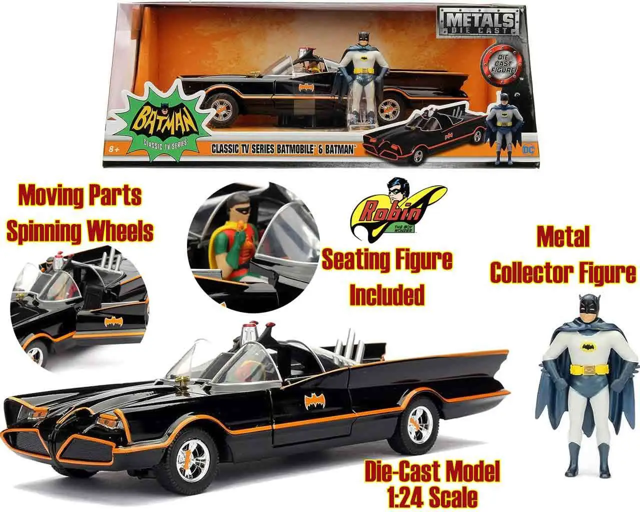 batman 1966 - batmobile with batman & robin - 1:24 die-cast model