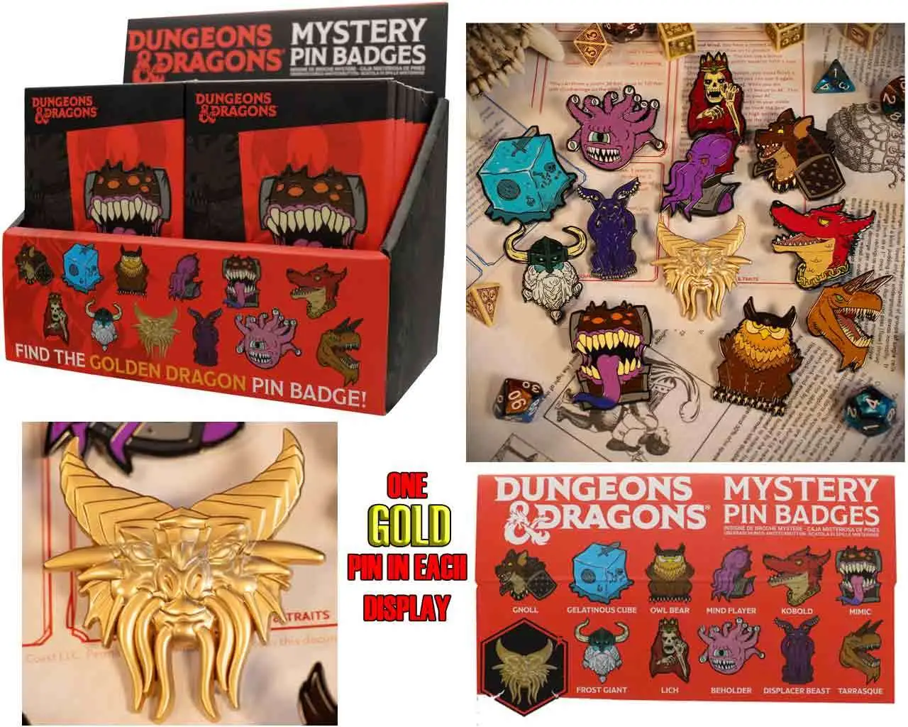 dungeons & dragons - 50th anniversary mystery pin badge display - 12 blind boxes