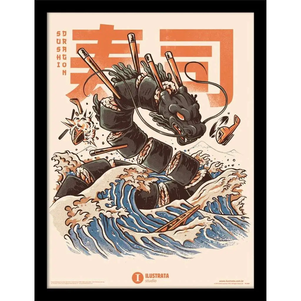ilustrata sushi dragon collector print framed
