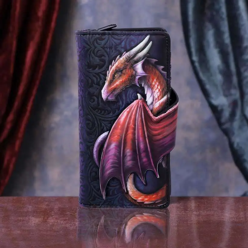 dragon take flight red embossed wallet