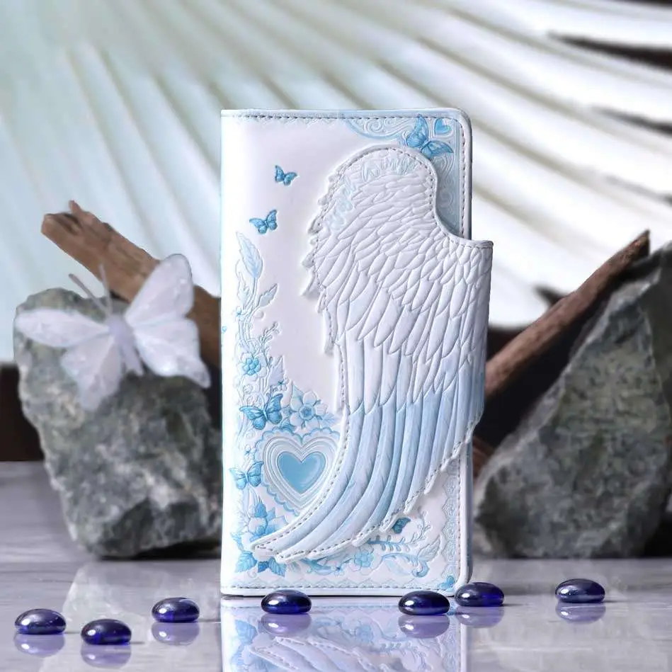 angel wings father white embossed wallet