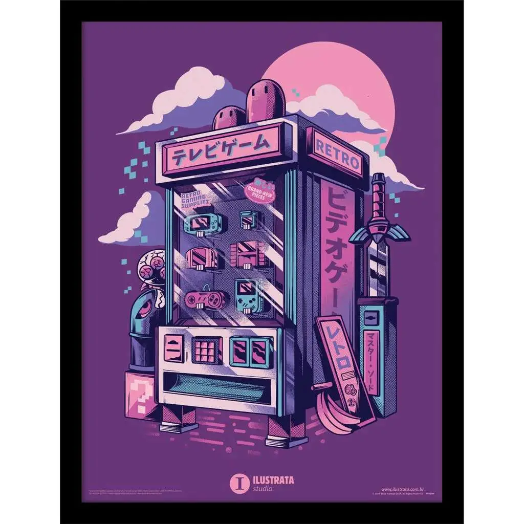 ilustrata retro vending machine collector print framed