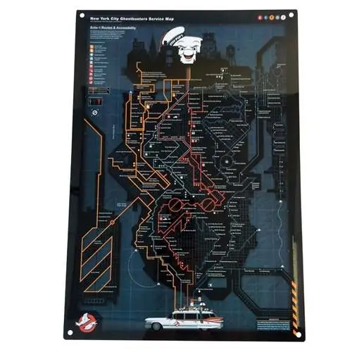 ghostbusters nyc subway map metal sign
