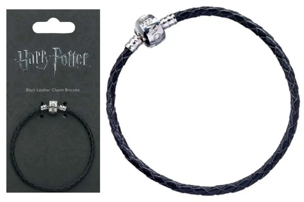 hp black leather charm bracelet
